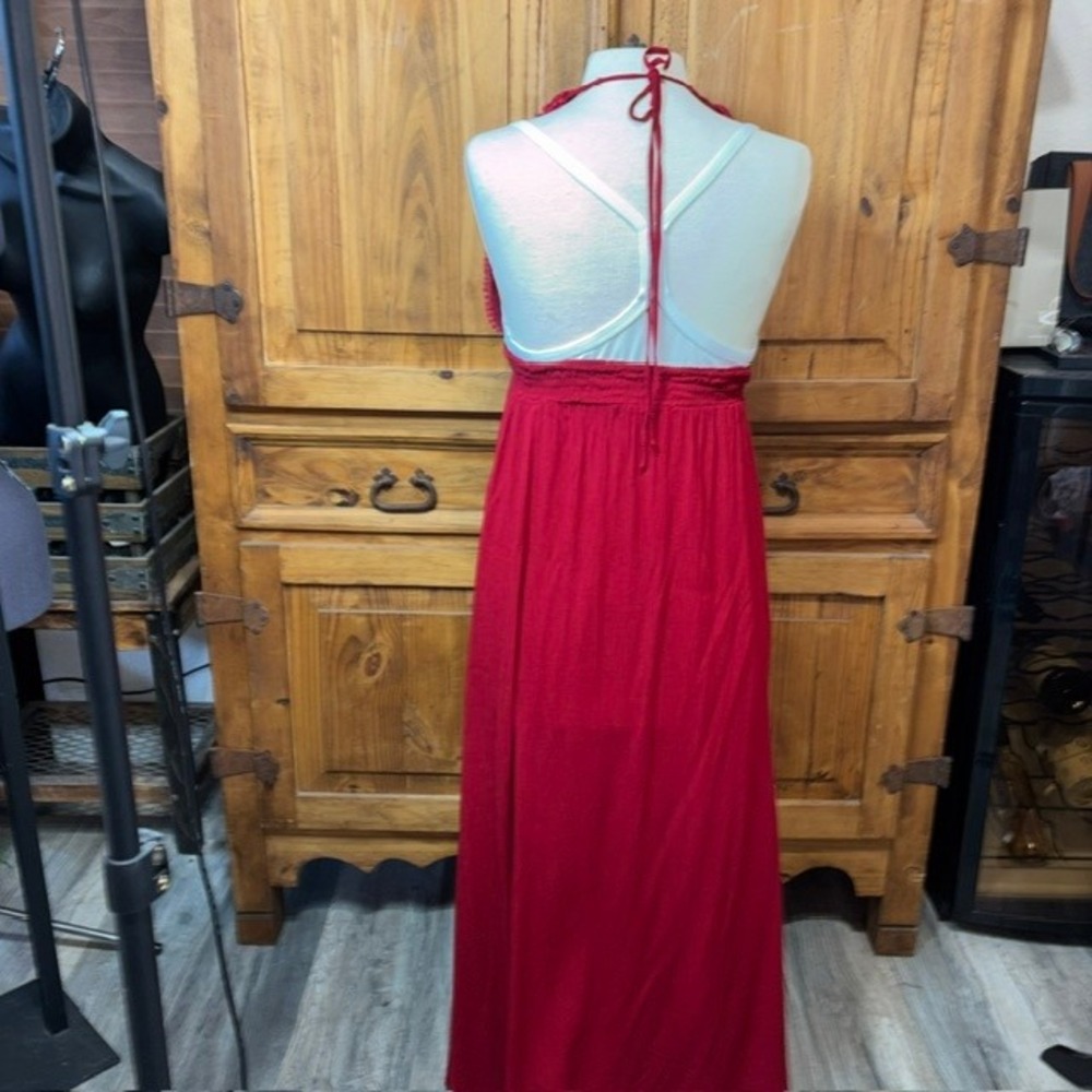 Tiare Hawaii Hollie Maxi Dress Red Halter Smocked Waist Boho One Size - Picture 2 of 7